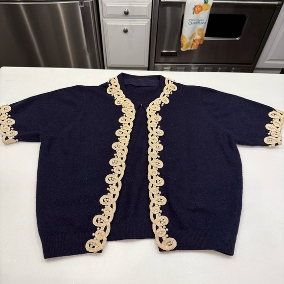 Hadley Vintage Women’s 100% Cashmere Handmade Navy Cardigan Sweater  Sz M - Picture 11 of 15
